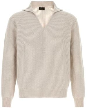 Brioni Ribbed-Knit Cashmere Polo Jumper - White