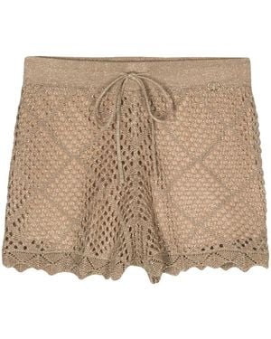 Twinset Open-Knit Lurex Shorts - Natural