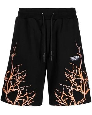 Phobia Lightning-Embroidered Track Shorts - Black