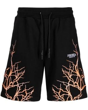 Phobia Lightning-Embroidered Track Shorts - Black