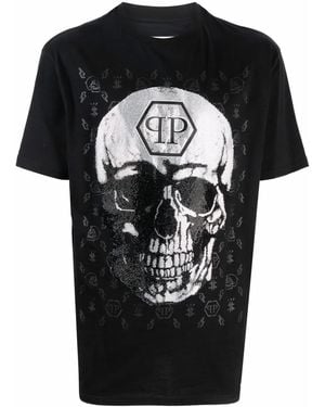 Philipp Plein Gem-Embellished Skull Logo-Graphic T-Shirt - Black