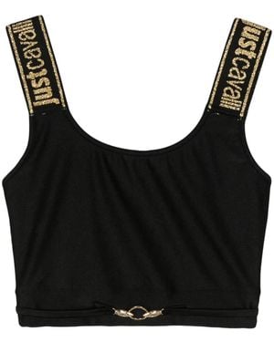 Just Cavalli Logo-Plaque Cropped Top - Black