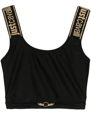 Just Cavalli Logo-Plaque Cropped Top - Black