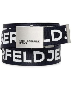 KARL LAGERFELD Logo-Jacquard Plaque-Buckle Belt - Black