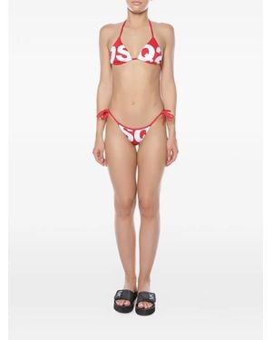 DSquared² Logo-Print Side-Tie Bikini - White