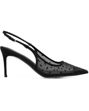 Black Suede Studio Marina Polka-Dot Mesh Slingback Pumps - Black