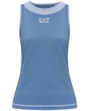 EA7 Perforated-Detail Sleeveless Tank Top - Blue