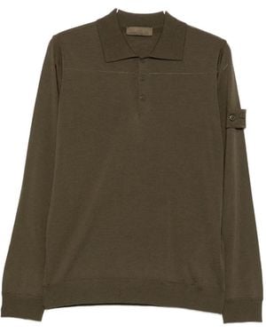 Stone Island Logo-Patch Long-Sleeve Polo Shirt - Green