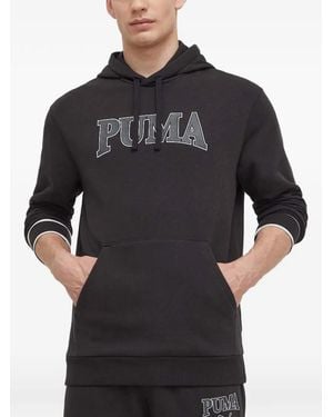 PUMA Logo-Print Drawstring Hoodie - Black