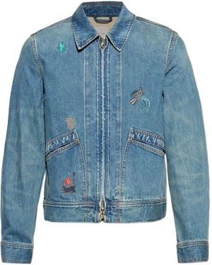 Paul Smith Embroidered Zip-Up Denim Jacket - Blue