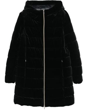 Geox Quilted Velvet Hooded Coat - Black