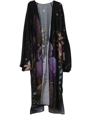 YANGKEHAN Maxi Floral-Print Silk Robe - Black