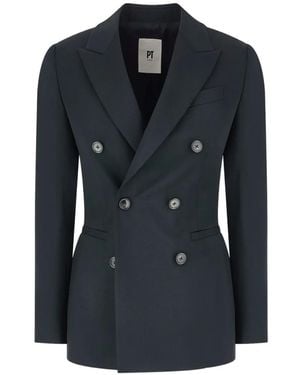 PT Torino Peak-Lapel Double-Breasted Blazer - Blue