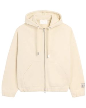 Ami Paris Zipped Cotton Hoodie With Heritage Label - Natural