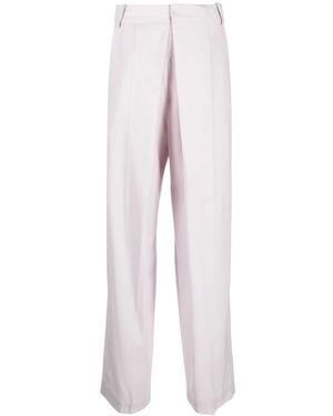 Low Classic Pleat-Detail Cotton Tailored Trousers - White