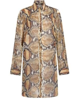 Roberto Cavalli Snakeskin-Print Cotton Dress - Natural