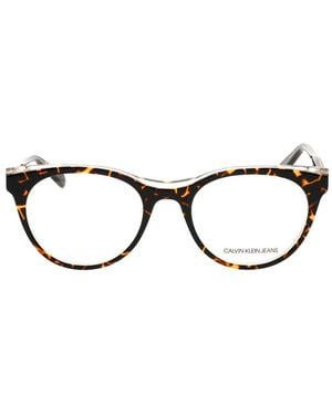Calvin Klein Tortoiseshell-Effect Round-Frame Glasses - Black