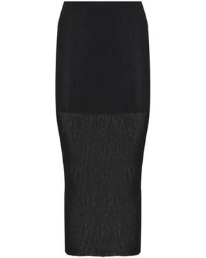 Alberta Ferretti Ribbed Knit Midi Skirt With Semi-Sheer Flare - Black