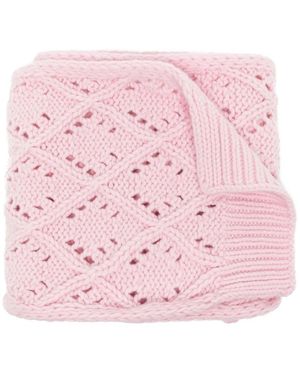 Pringle of Scotland Diamond Eyelet-Stitch Wool Scarf - Pink