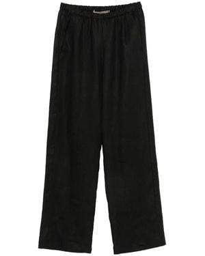 Enza Costa Elasticated-Waist Wide-Leg Trousers - Black