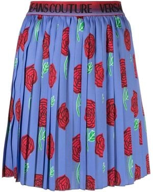 Versace Jeans Couture Logo-Waistband Pleated Miniskirt - Blue
