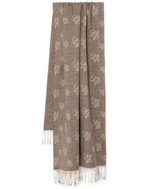 Liu Jo Herringbone-Pattern Monogram-Print Scarf - Natural