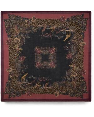 Etro Wool, Cashmere And Silk Shawl With Animal And Paisley Motif - Brown