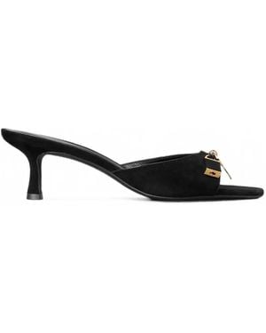 Tory Burch Lock Kitten Heel Sandals - Black