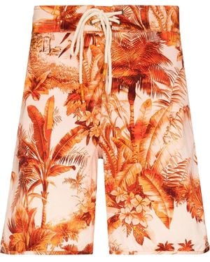 Alanui Palm-Tree Print Swim Shorts - Orange