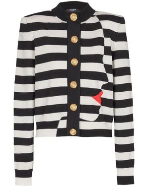 Balmain ブラック＆ホワイト Marinière Face ニットカーディガン