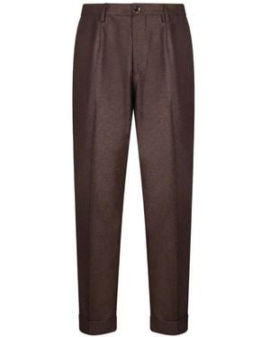 Dell'Oglio Pantaloni Plissé Con Risvolto - Marrone