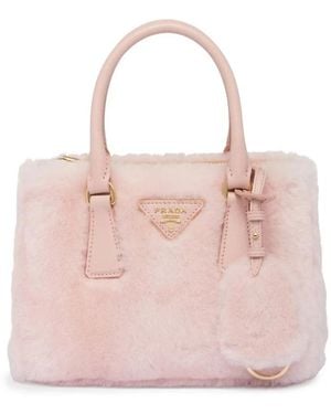 Prada Logo-plaque Shearling Tote Bag - Pink