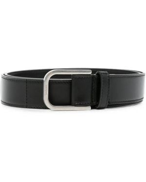 Saint Laurent Logo-Engraved Leather Buckle Belt - White