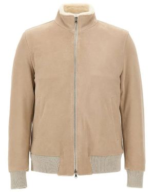 Barba Napoli Rivet Shearling-Lined Suede Jacket - Natural