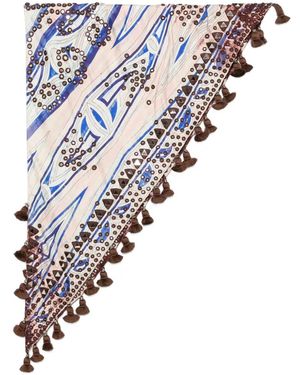 PUCCI Écharpe À Ornements Miroirs Et Bords Frangés - White