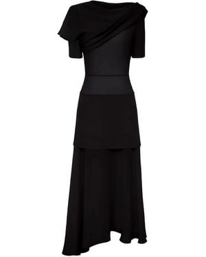POST MERIDIEM Asymmetrical Draped Midi Dress - Black