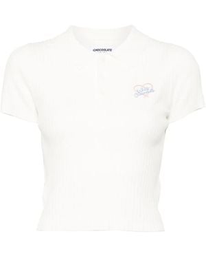 Chocoolate Logo-Embroidered Polo Top - White