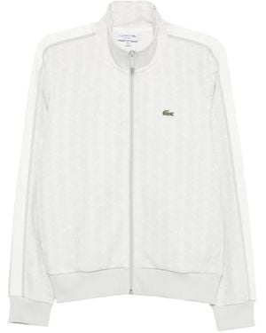 Lacoste Sweat Zippé À Motif Monogrammé - White