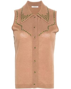 Dorothee Schumacher Stud-Embellished Knitted Top - Natural
