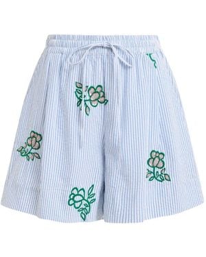 Essentiel Antwerp Embroidered Striped Shorts - Blue