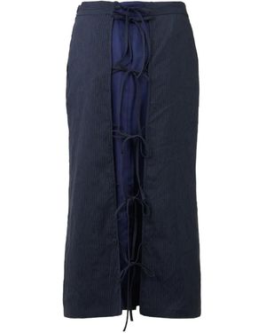 Pushbutton Pinstripe Tie-Detail Skirt - Blue