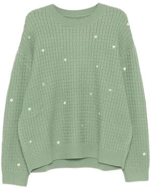 CROQUIS Heart-Embroidered Jumper - Green