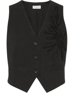 Brunello Cucinelli Chaleco con aplique Flora - Negro