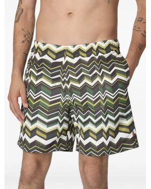 Missoni Long Swim Shorts With Irregular Zigzag Print - Green