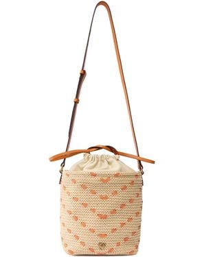 Pinko Small Woven-Chevron Bucket Bag - White