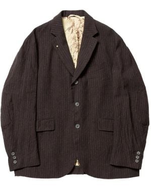 CALMLENCE Pinstripe Single-Breasted Jacket - Brown