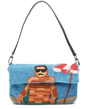 STAUD Borsa A Spalla Tommy Con Perline - Blu