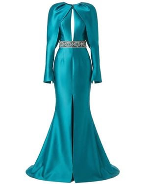 Gatti Nolli by Marwan Beaded-Waist Open-Back Gown - Blue