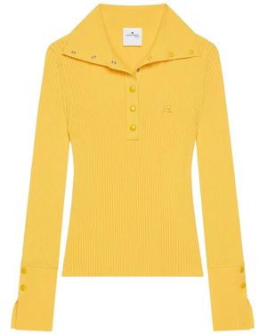 Courreges Ribbed-Knit Polo Top - Yellow