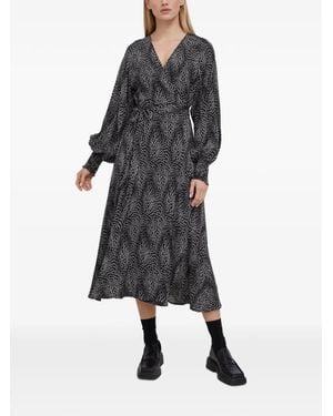 Gestuz V-Neck Pattern Midi Dress - Black